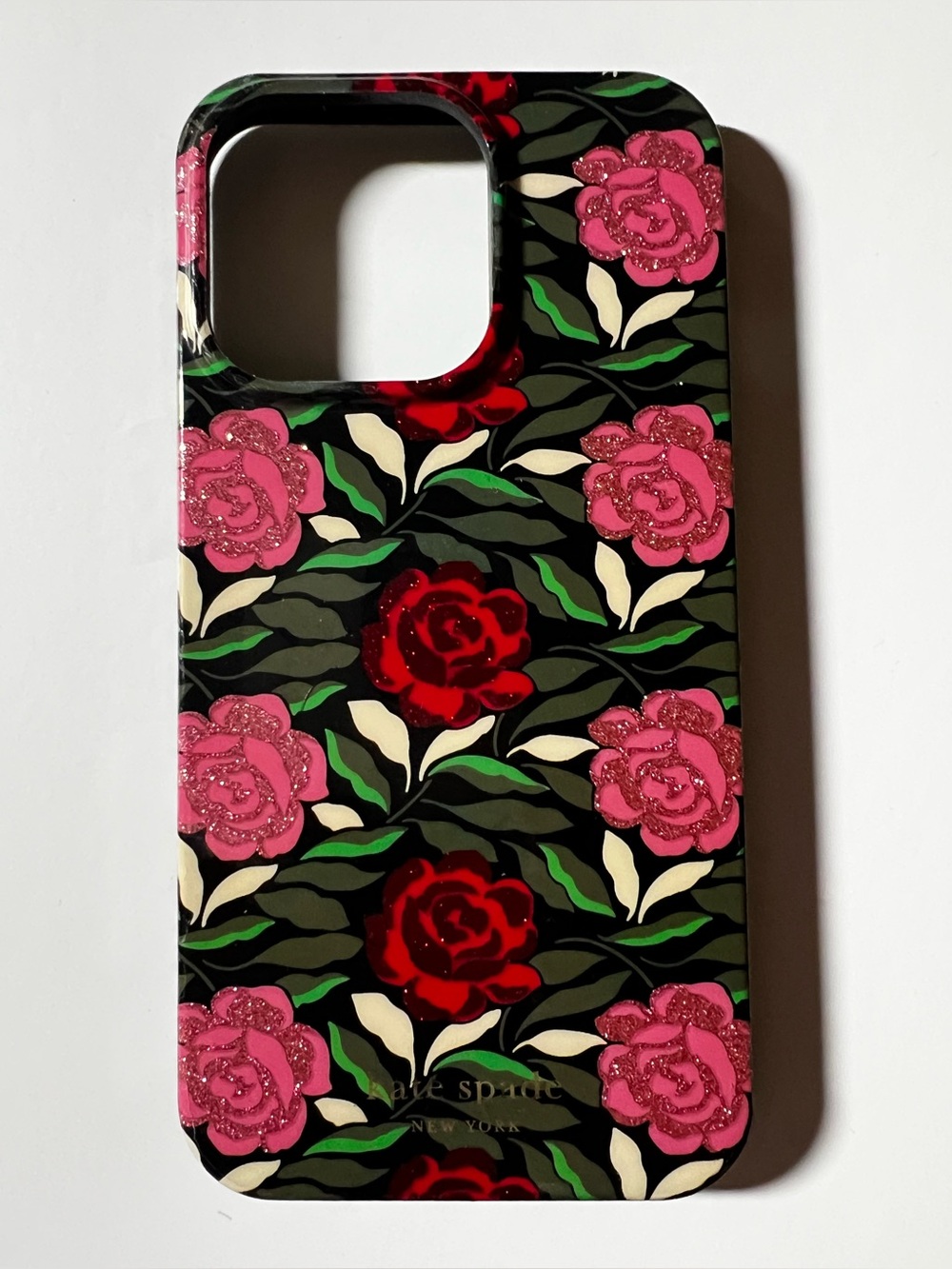 kate spade Black Floral Glitter Phone Cases with Pink & Red Roses. $10 each